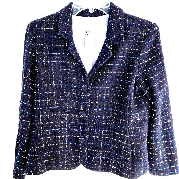 K Petite Women's Blazer 10P 10 P Petites Blue Tweed Misses Sz Medium Coat Jacket - Picture 1 of 8